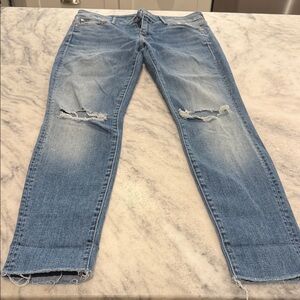 MOTHER Looker Ankle Fray Wild Thing Jeans - Light Blue